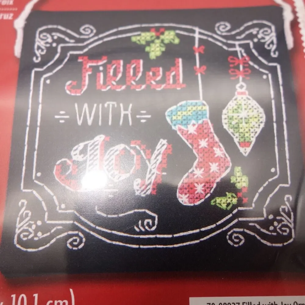 NEW DIMENSIONS Counted Cross Stitch Christmas Ornament Filled with Joy 4